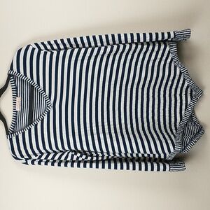 Fresh Produce Top Womens XS Small White Navy Stripe V Neck Long Sleeve Tunic